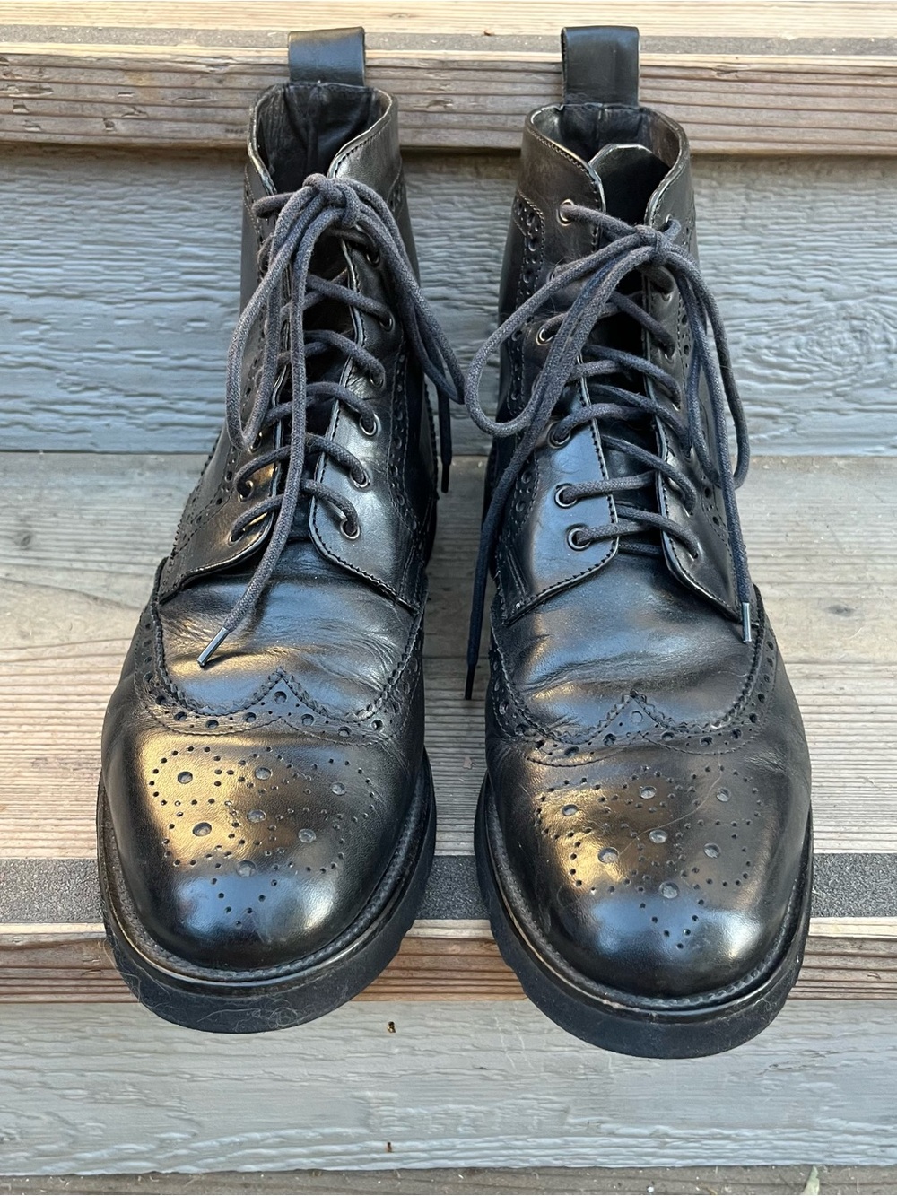 8 by YOOX Leather Wingtip Brogue Lace-Up Boots M SZ 11 W SZ 12 - Picture 2 of 7